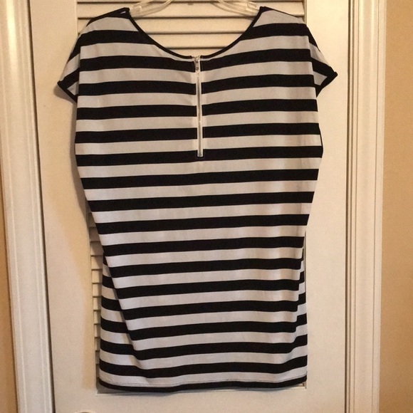 George Sleeveless Women’s Top Black white stripe Sz L Boxy Shape Back zipper - Picture 5 of 9